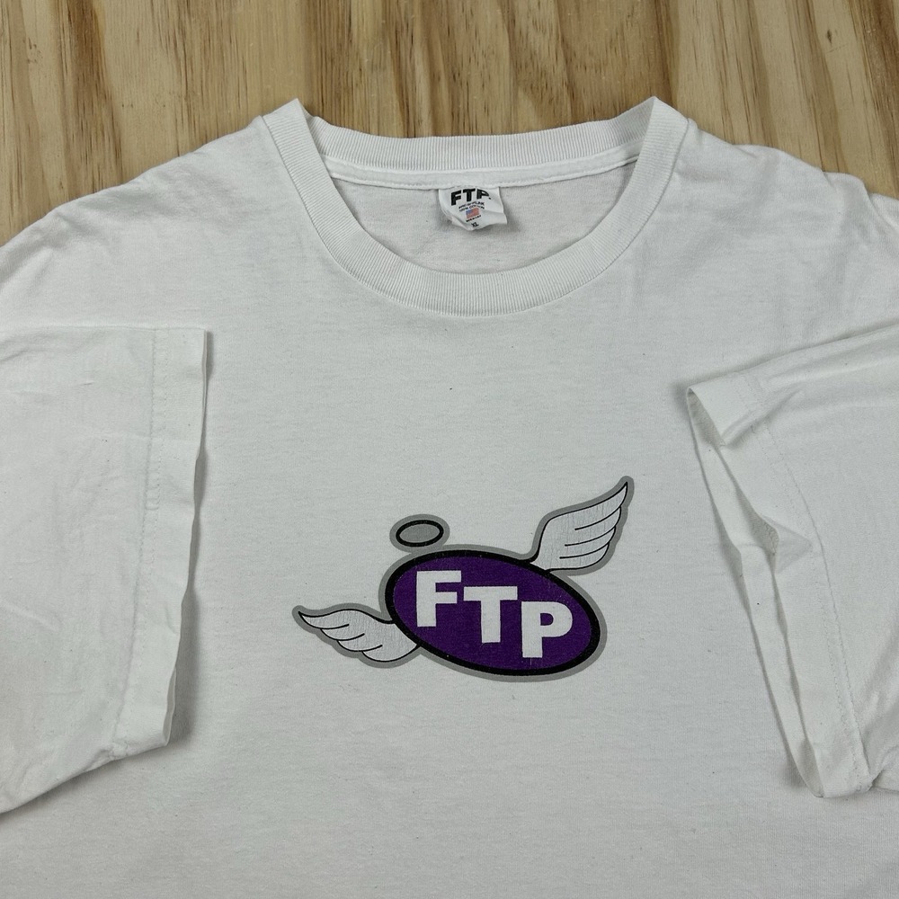 FTP Mens XL White Wings Streetwear Short Sleeve Graphic T-Shirt Flaw
